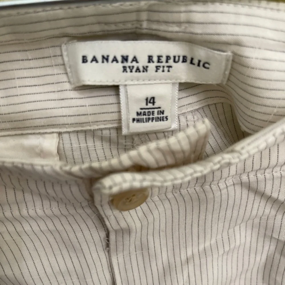 Banana Republic silk and linen Pinstriped‎ cream Ryan Fit pants 14